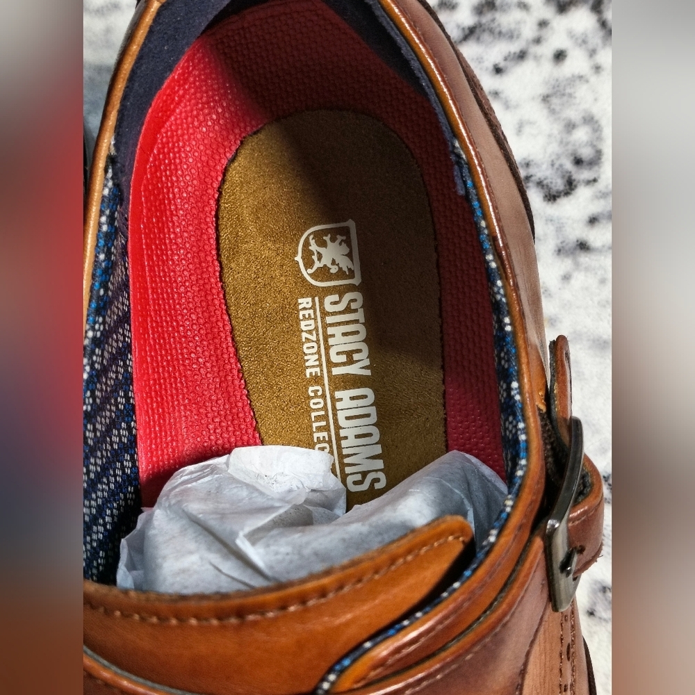 Karson Wingtip Double Monk Strap Stacy Adams Dress Shoes - Cognac US 8 Defective - Picture 2 of 9